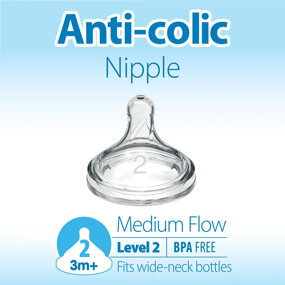 Dr. Brown's Wide-Neck Level 2 Medium Flow Nipple, 3m+, 6-Pack | Clinically Proven Anti-Colic - view 2