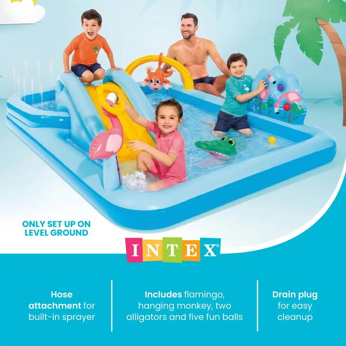 Intex Jungle Adventure Inflatable Water Slide Park & Kiddie Swimming Pool | Ages 2+ | 2 Pools, 130 Gallon Capacity - view 5