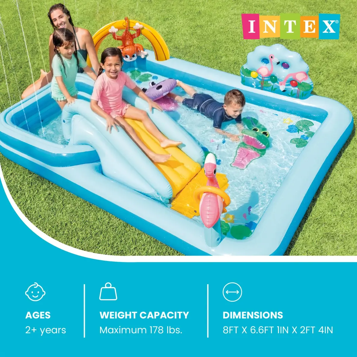 Intex Jungle Adventure Inflatable Water Slide Park & Kiddie Swimming Pool | Ages 2+ | 2 Pools, 130 Gallon Capacity - view 2