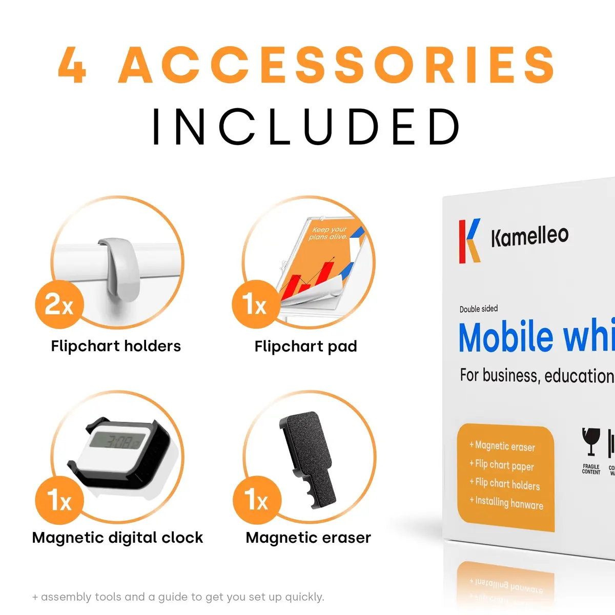 Kamelleo Rolling Whiteboard on Wheels 48" x 36" | Double Sided Magnetic White Board - view 5