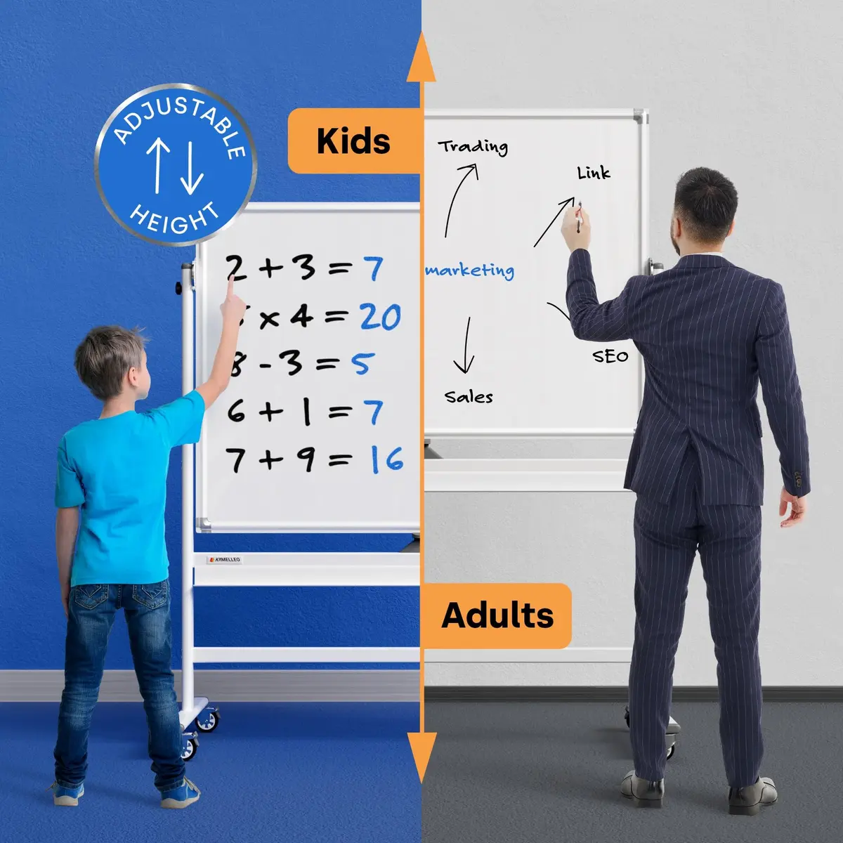 Kamelleo Rolling Whiteboard on Wheels 48" x 36" | Double Sided Magnetic White Board - view 2