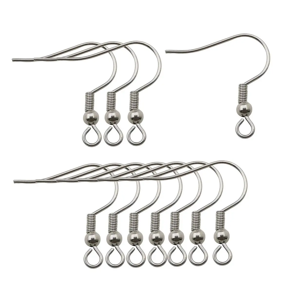 WOCRAFT 200pcs Stainless Steel Ball and Coil Earring Hooks Findings | 19mm (0.75 inch) - main product image