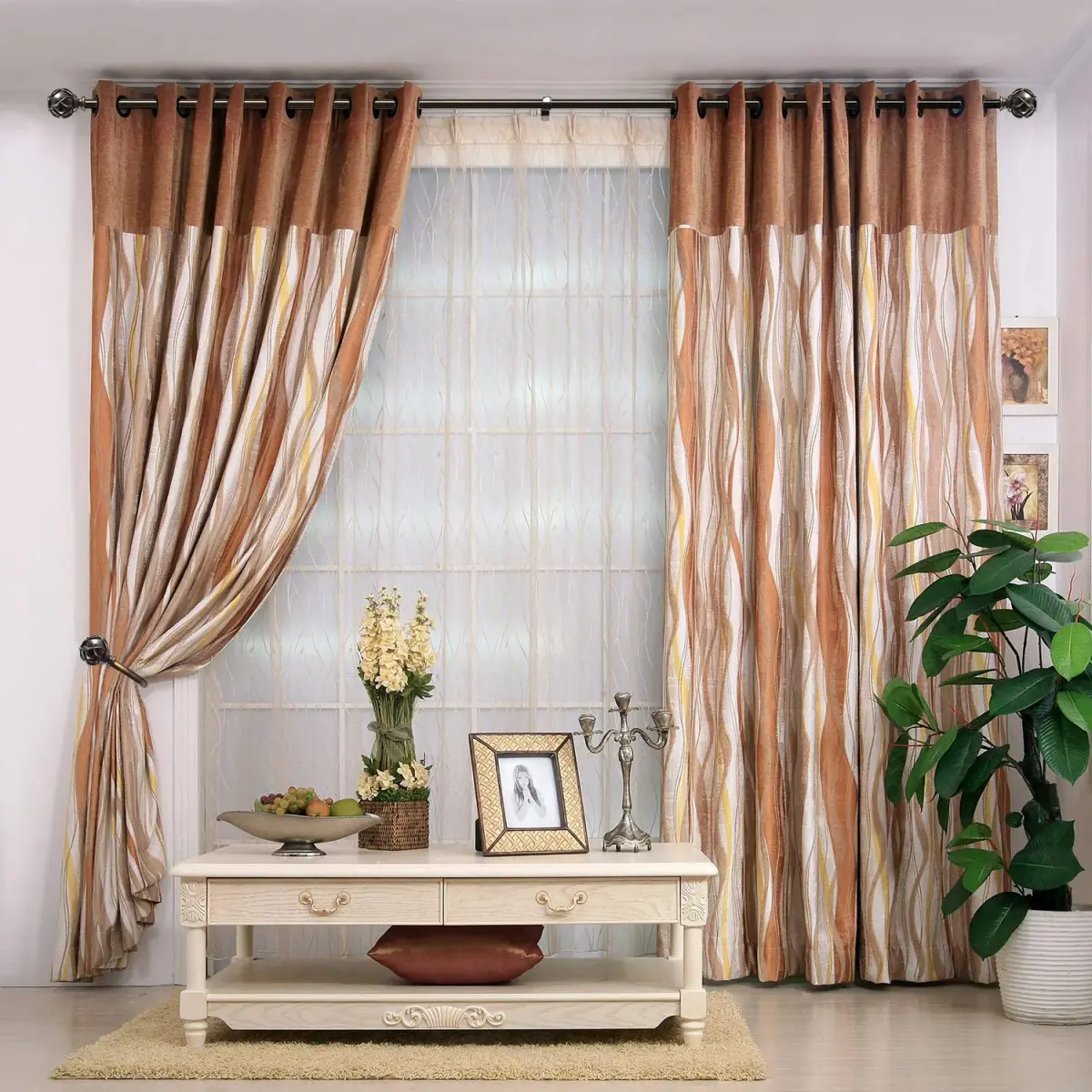 KAMANINA Decorative Curtain Drapery Holdbacks, Wall Mounted, 2 Pack Bronze | Vintage Netted Texture Finials - view 2