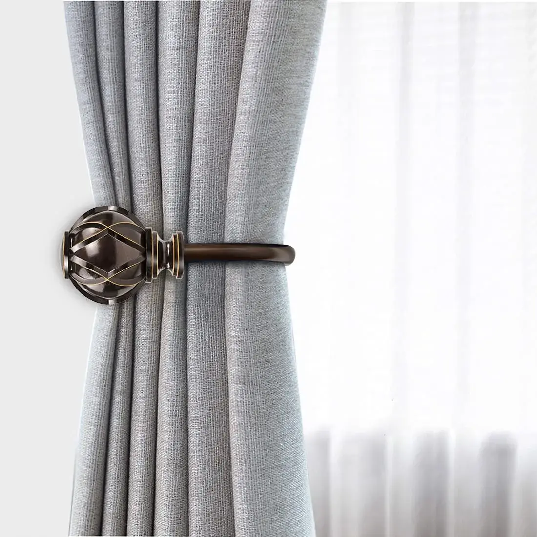 KAMANINA Decorative Curtain Drapery Holdbacks, Wall Mounted, 2 Pack Bronze | Vintage Netted Texture Finials - view 3
