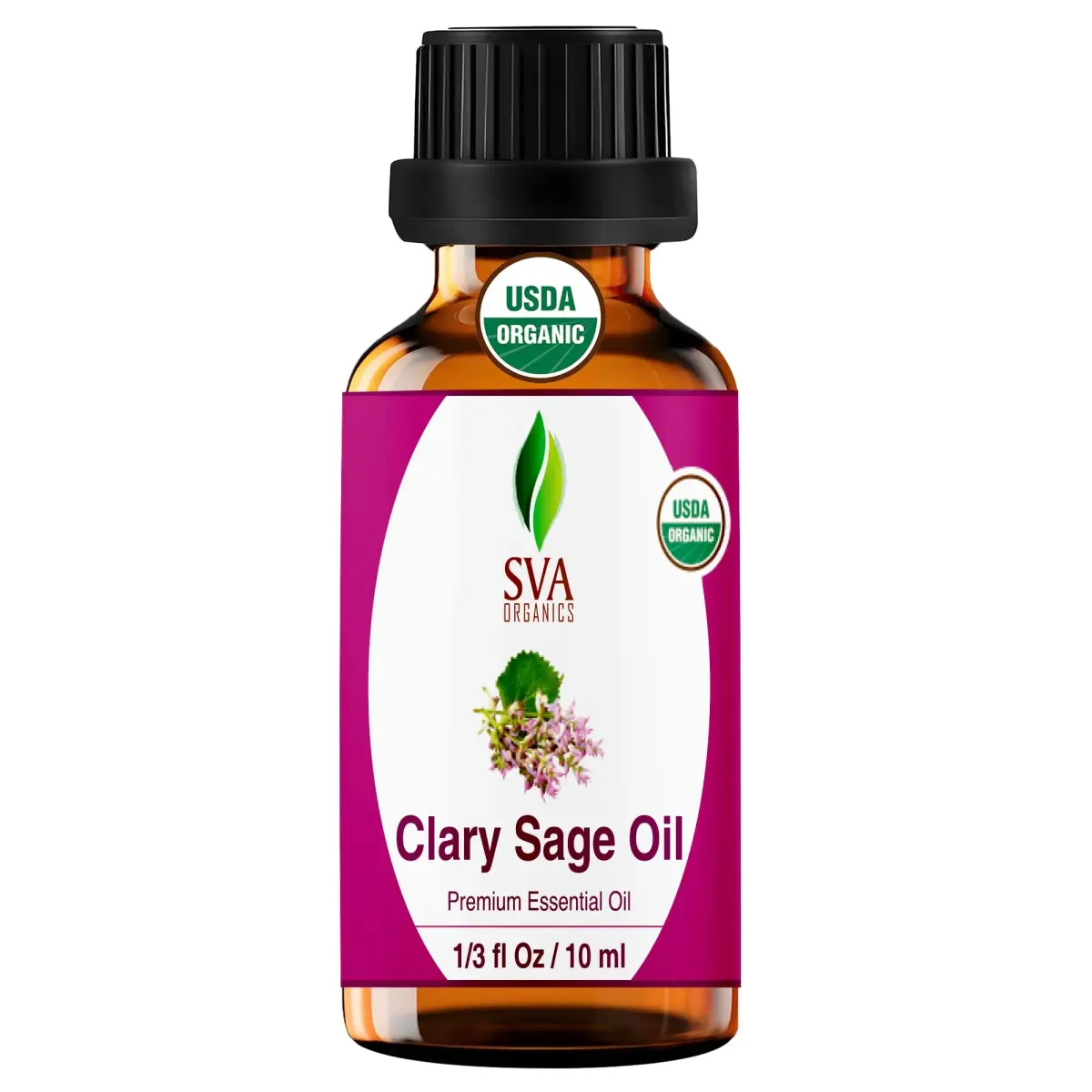 SVA ORGANICS Organic Clary Sage Essential Oil 10ml (0.33 Fl Oz) | Pure, Steam Distilled, Not Tested on Animals - main product image