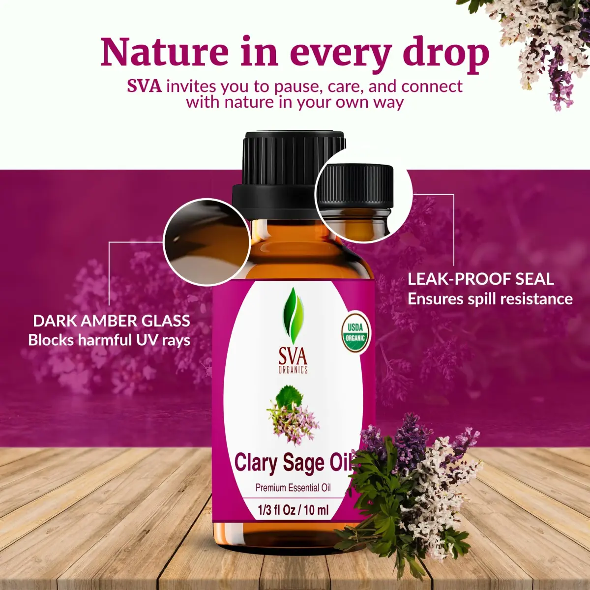 SVA ORGANICS Organic Clary Sage Essential Oil 10ml (0.33 Fl Oz) | Pure, Steam Distilled, Not Tested on Animals - view 7