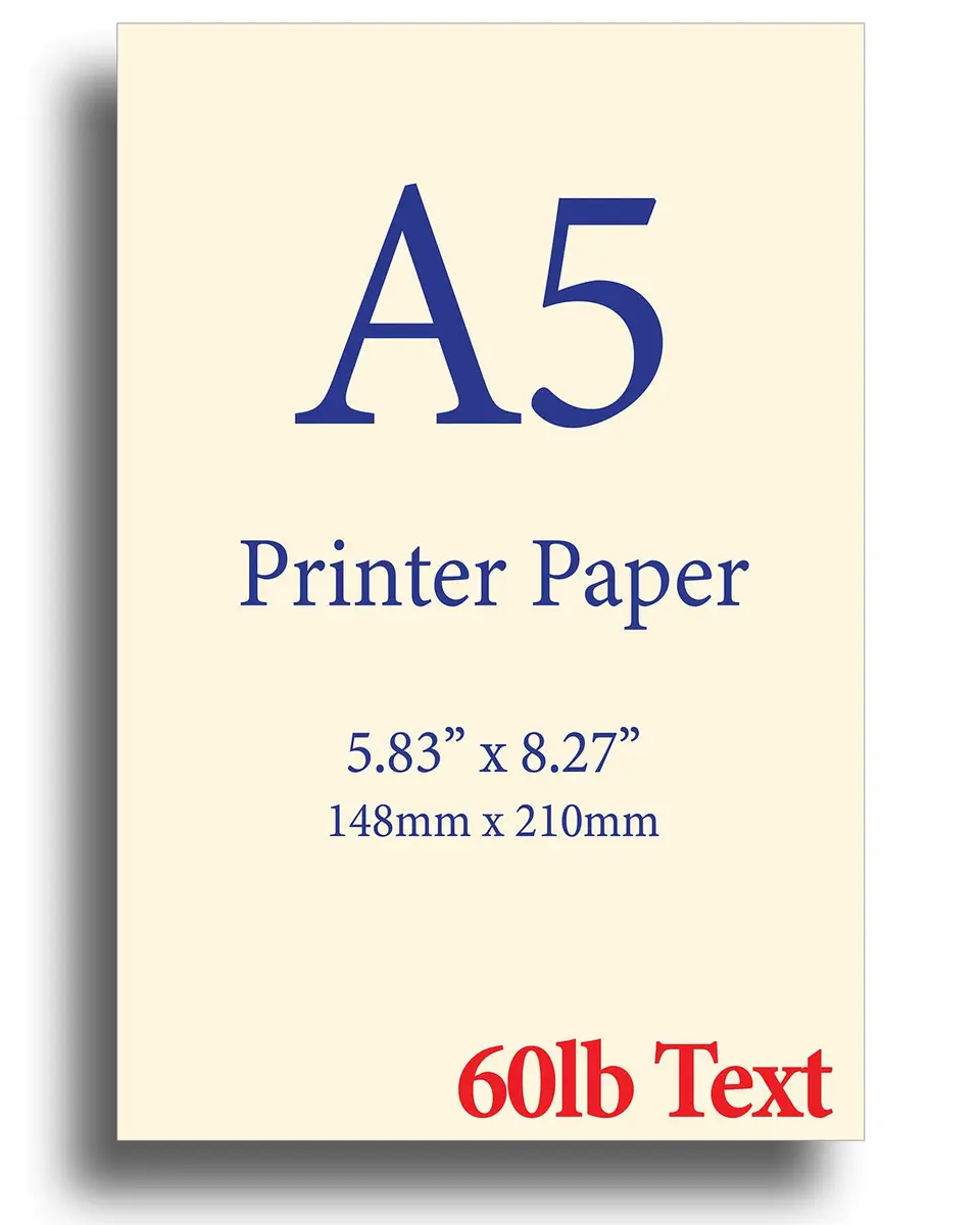 Desktop Publishing Supplies Natural Cream A5 Paper 8.3" x 5.83" | Premium 60lb Text (90gsm), 100 Sheets for Printing & Stationery - main product image