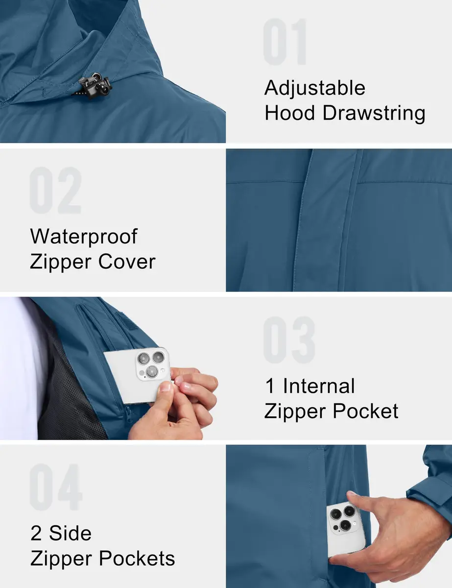 Little Donkey Andy Men's Waterproof Rain Jacket XL | Breathable, Windproof & Lightweight - view 5