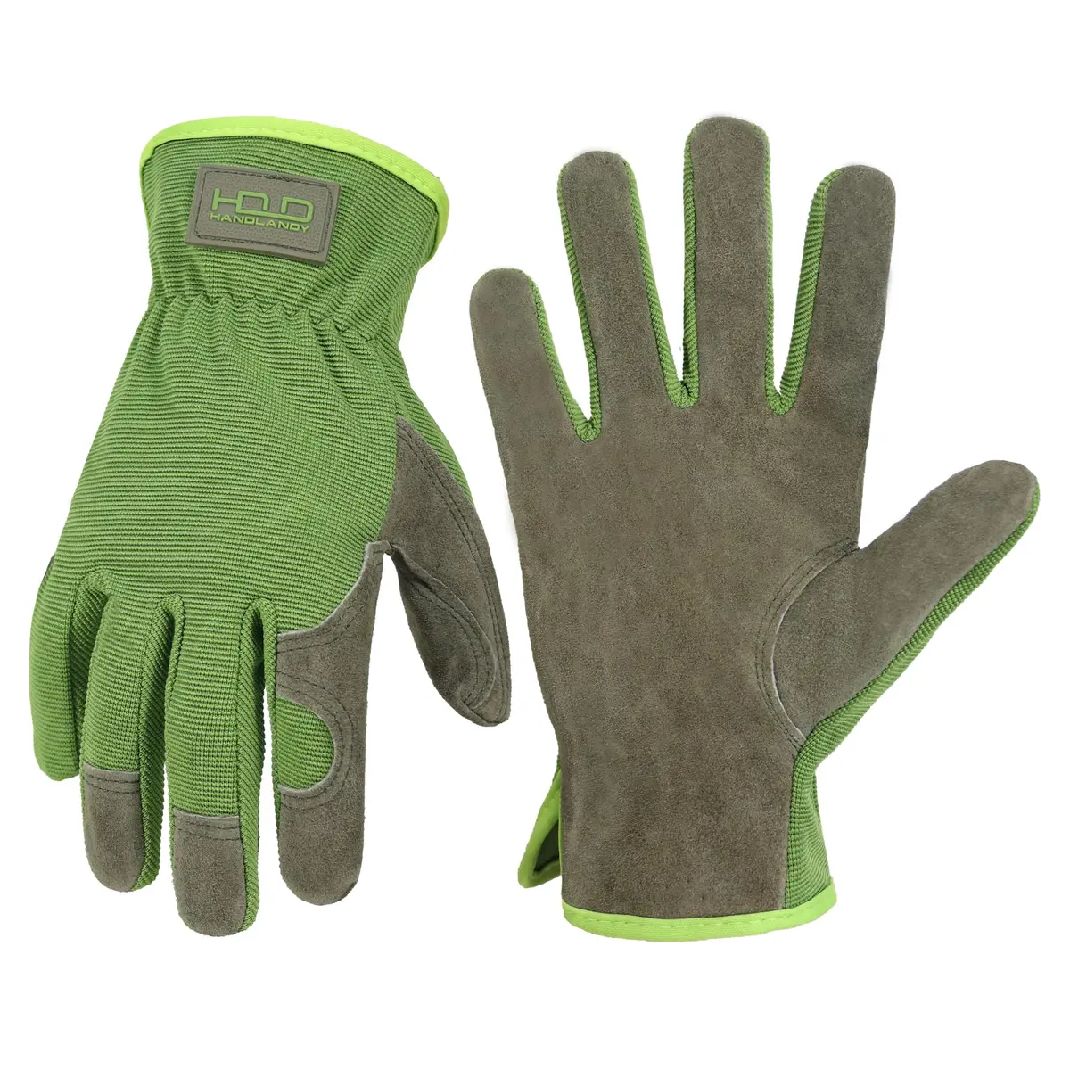 HANDLANDY Leather Gardening Gloves, Leather Work Gloves, Green, Large | Durable Cowhide & Breathable Spandex - main product image