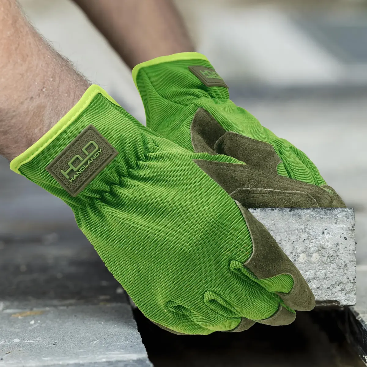HANDLANDY Leather Gardening Gloves, Leather Work Gloves, Green, Large | Durable Cowhide & Breathable Spandex - view 5