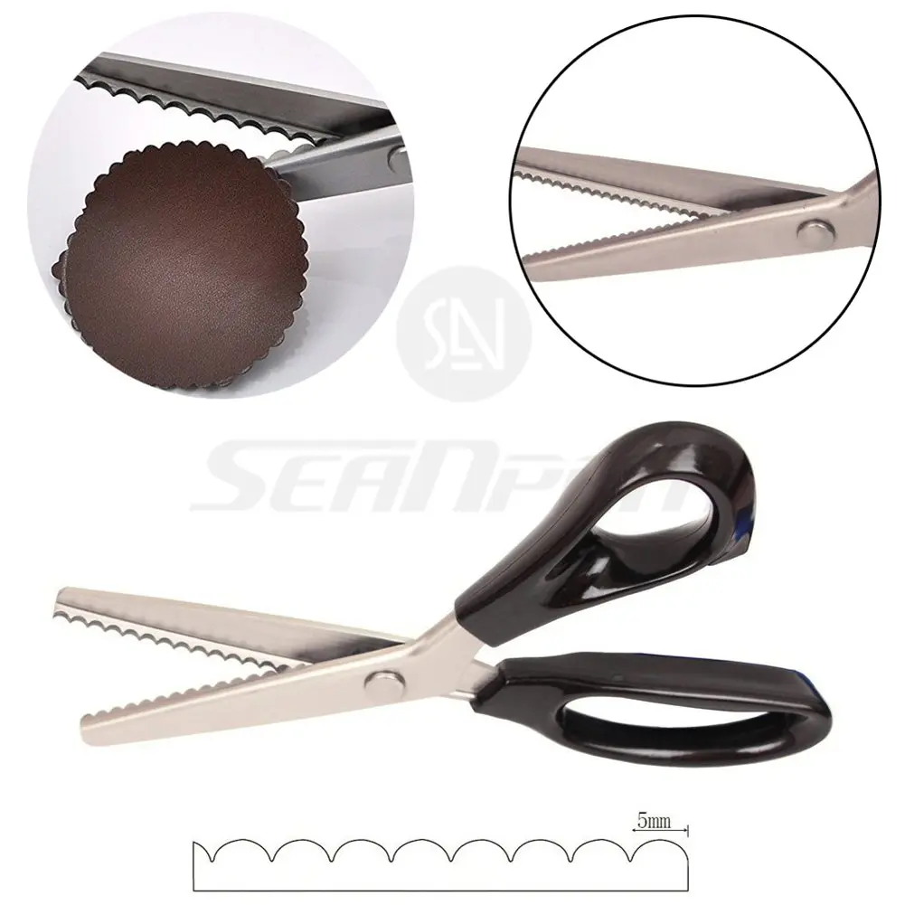 Price Xes Fabric Pinking Shears - Serrated Stainless Steel Handled Professional Black Scissors for Leather, Tailoring, Paper Crafts - Scalloped 5mm | Precise Zigzag Edges - view 2