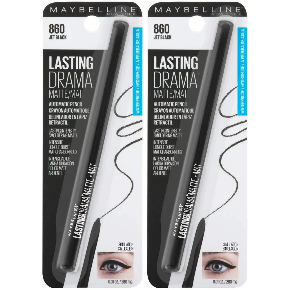 Maybelline Eyestudio Lasting Drama Waterproof Matte Gel Pencil Black Eyeliner 2 Count | 24-Hour Smudge-Resistant - main product image