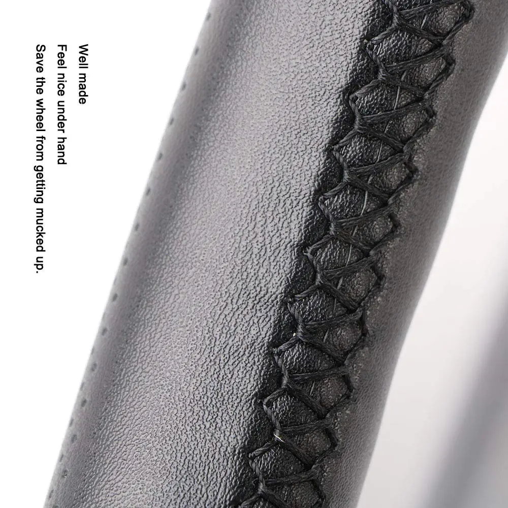O SHI CAR Genuine Leather Steering Wheel Cover 15.5 Inch | Anti-slip, Large Fit for SUVs & Trucks - view 4