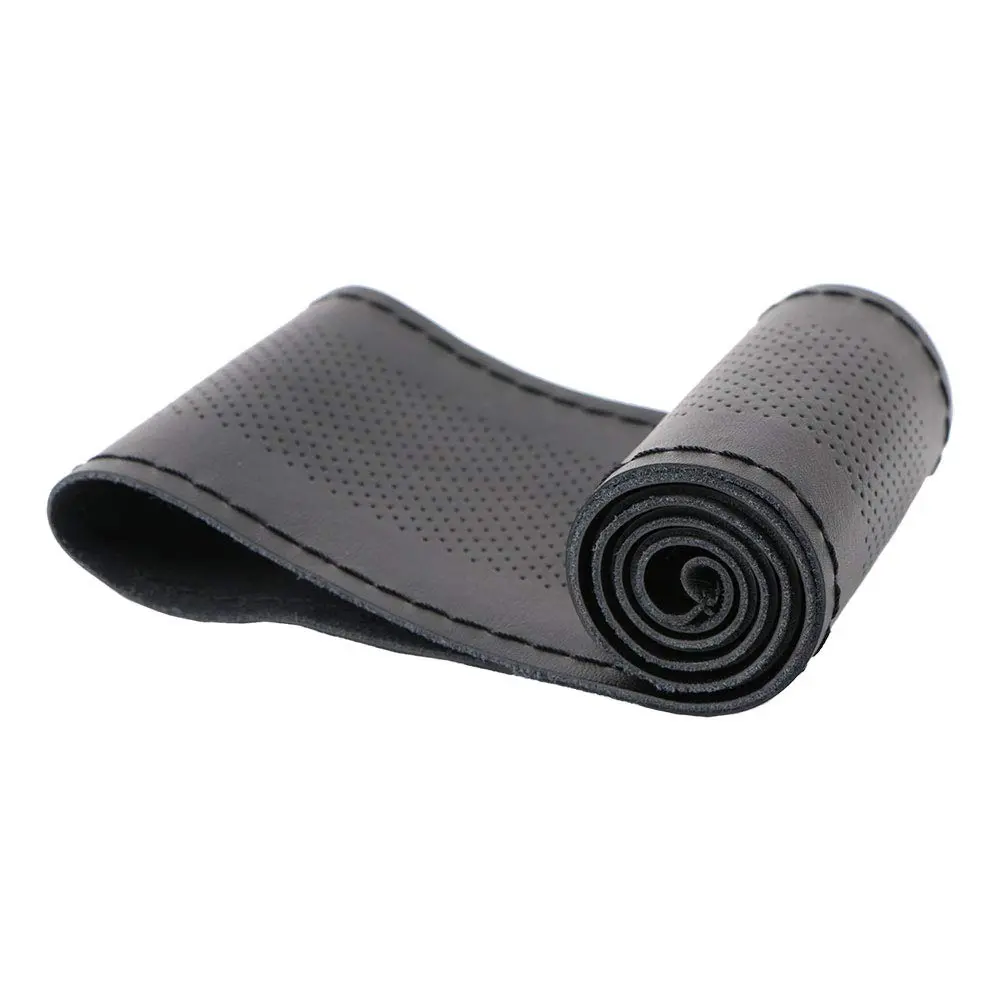 O SHI CAR Genuine Leather Steering Wheel Cover 15.5 Inch | Anti-slip, Large Fit for SUVs & Trucks - main product image