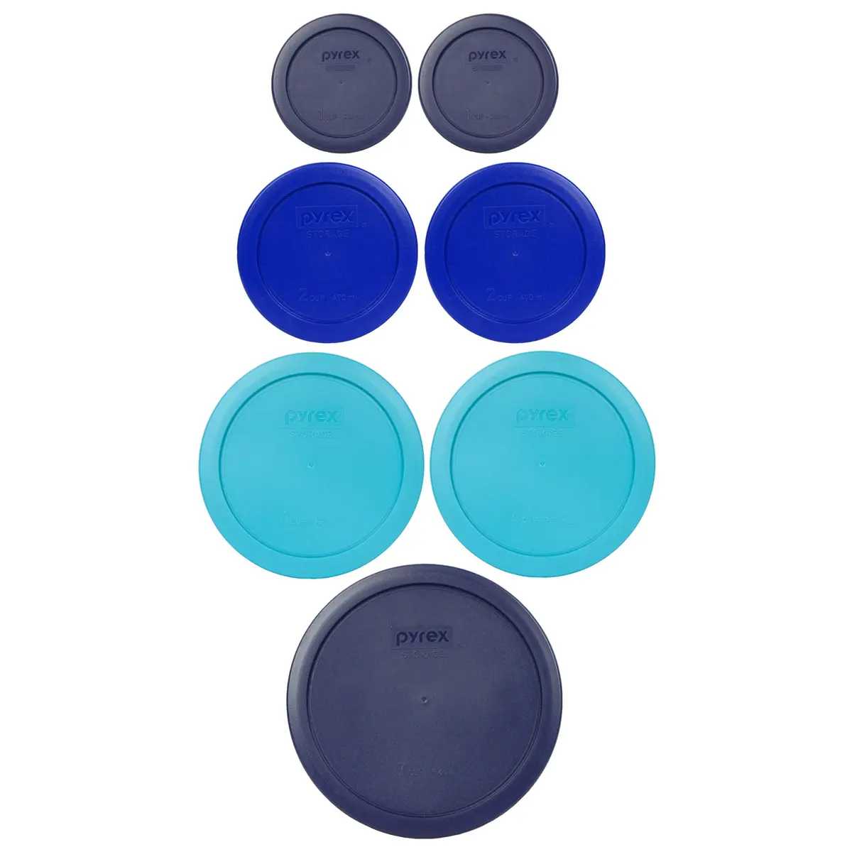 Pyrex 7-Piece Oceanic Shades Lid Bundle for 6/7 Cup, 4 Cup, 2 Cup, and 1 Cup Glassware | BPA-Free Plastic Replacement Lids - main product image