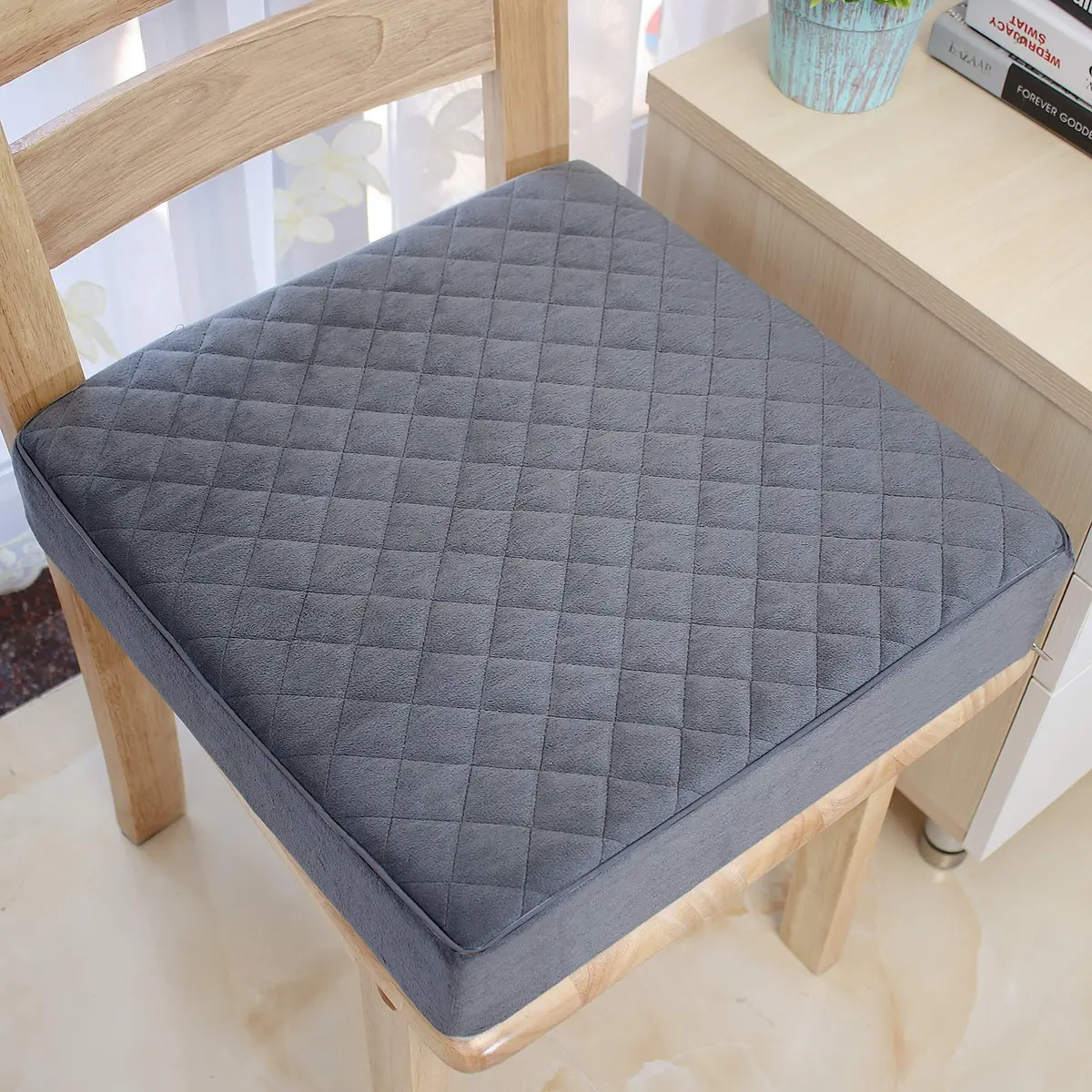 COMFORTANZA Soft 16x16x3 Memory Foam Seat Cushion for Kitchen, Dining, Office Chairs, Cars - Washable Velvety Cover with Waterproof Layer & Non-Slip Base - Comfort & Back Pain Relief - Gray - view 2