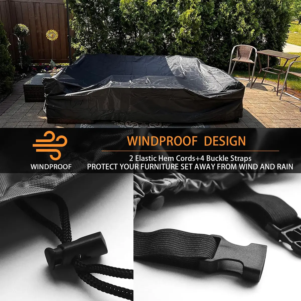 CKCLUU Heavy Duty Patio Furniture Cover 315cm L x 160cm W x 74cm H | All-Weather Protection for Sectional Sofas & Dining Sets - view 2