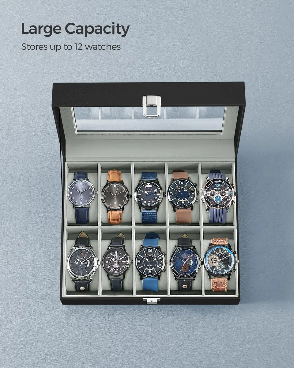 SONGMICS 10-Slot Watch Box Organizer with Glass Lid & Removable Pillows | 25.5cm (10") Wide - view 6