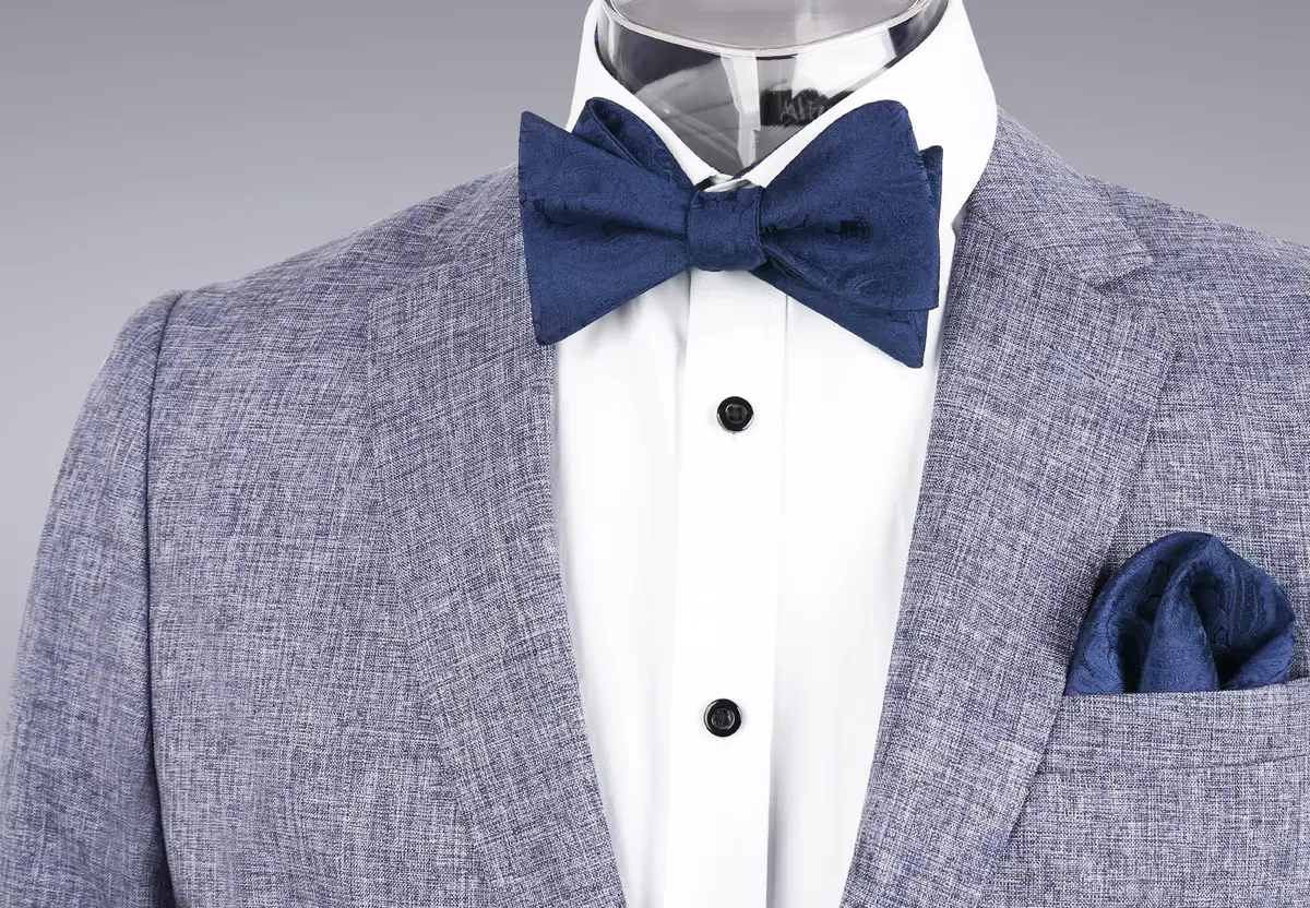 Alizeal Mens Paisley UNTIED Bow Tie Hanky Set, Navy | Classic Formal Accessory for Weddings & Events - view 3