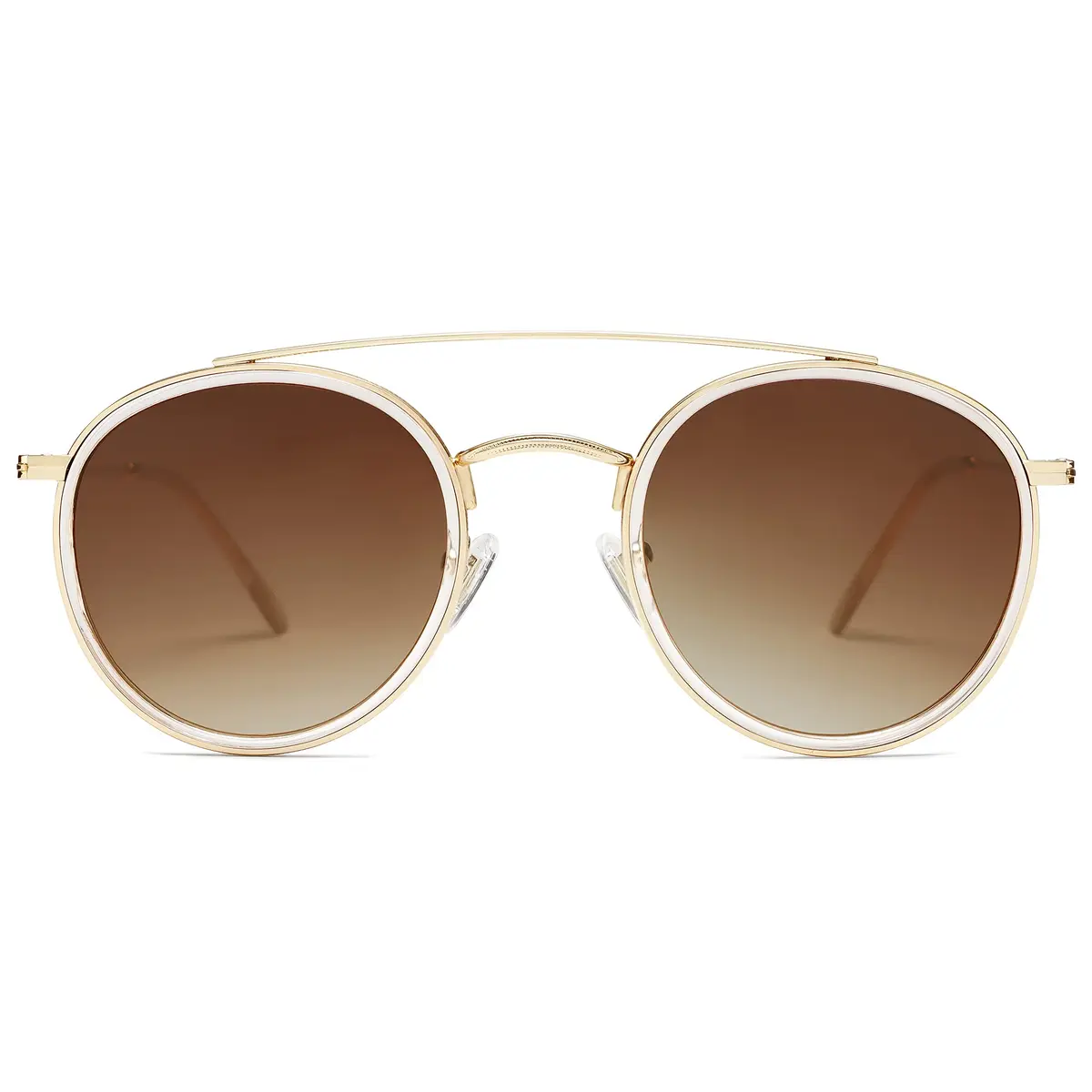 SOJOS Retro Vintage Round Polarized Sunglasses Small Double Bridge Circle Gold/Brown | UV400 Polarized - main product image
