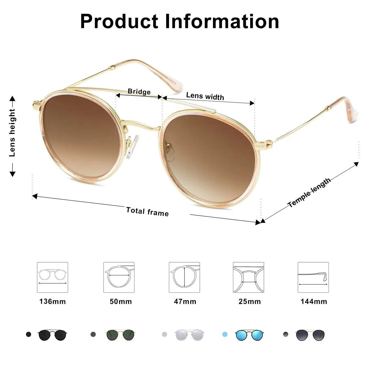 SOJOS Retro Vintage Round Polarized Sunglasses Small Double Bridge Circle Gold/Brown | UV400 Polarized - view 4