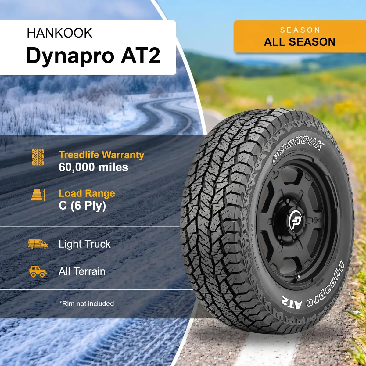 HANKOOK Dynapro AT2 RF11 All-Terrain Radial Tire 30 Inch | 9.50R15, 104S, 6-Ply, Outlined White Letters - view 4