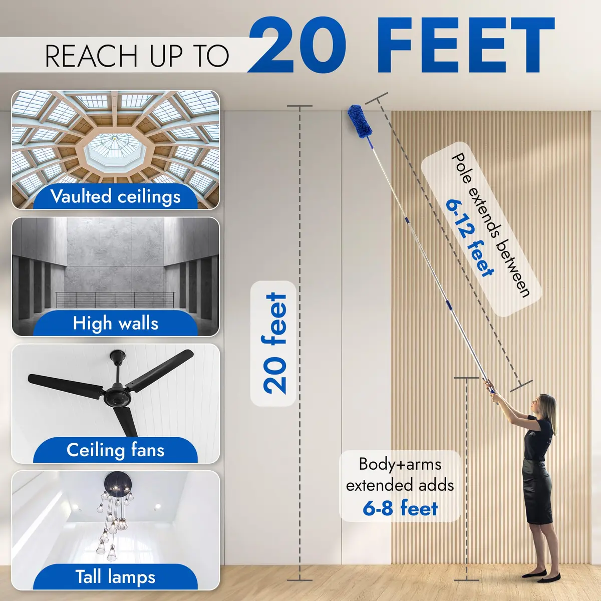 U.S. Duster Company Duster Extendable Reach 20 ft | Aluminum Telescoping Pole & Microfiber Head - view 2