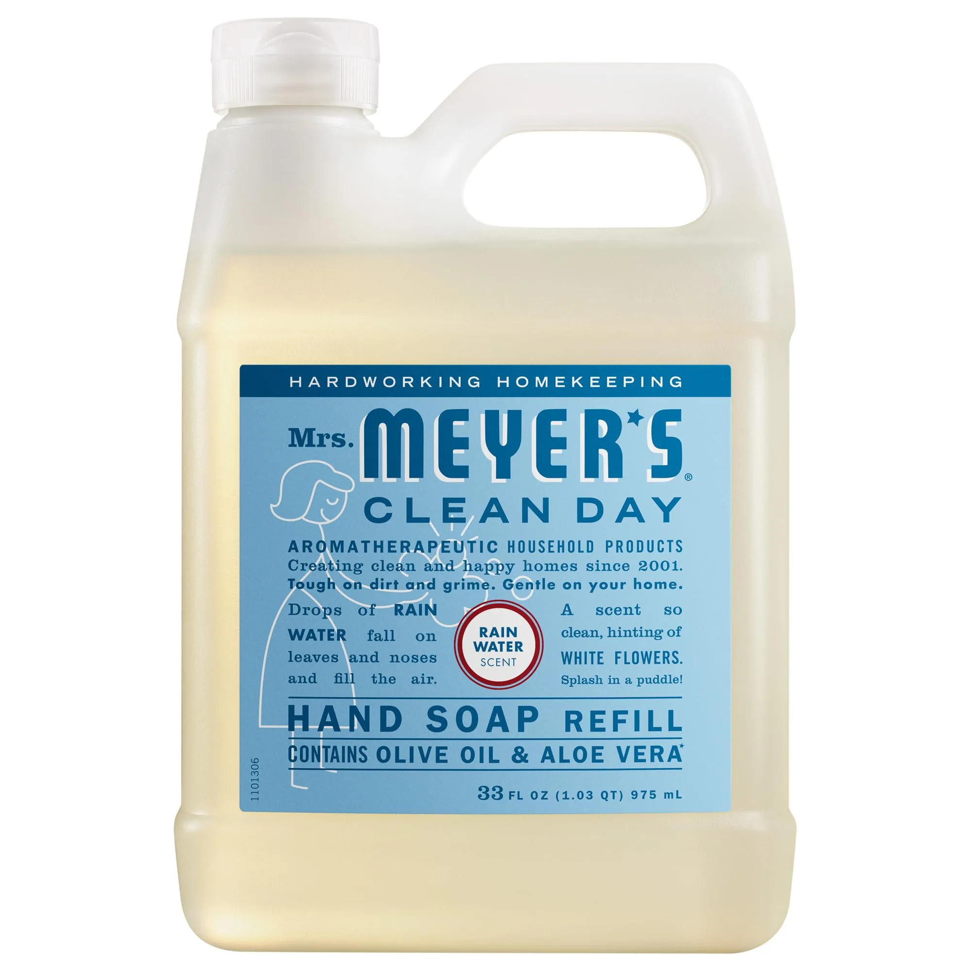 Mrs. Meyer's Clean Day Liquid Hand Soap Refill, Rain Water Scent, 33 Fl Oz | Softens & Cleans Hands - main product image
