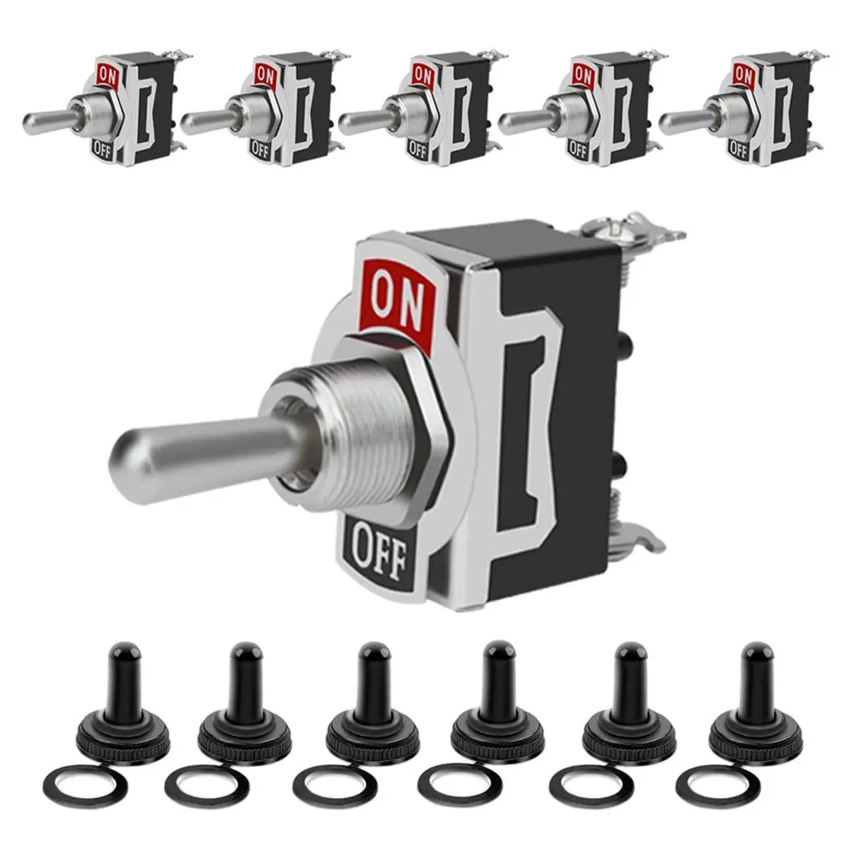 MUZHI SPST Toggle Switch 12V/120V/250V 20A 6-Pack | Waterproof Rocker Switch for Marine & Automotive - main product image