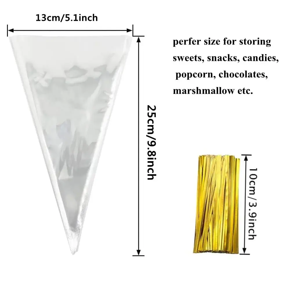 MAOUYWIEE Clear Cello Treat Bags 25cm x 13cm (9.8 x 5.1 Inch) with Gold Twist Ties | Food-Grade OPP Bags for Parties - view 2