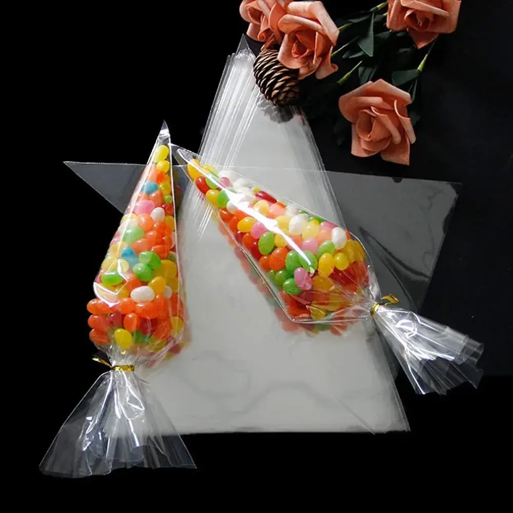 MAOUYWIEE Clear Cello Treat Bags 25cm x 13cm (9.8 x 5.1 Inch) with Gold Twist Ties | Food-Grade OPP Bags for Parties - view 3