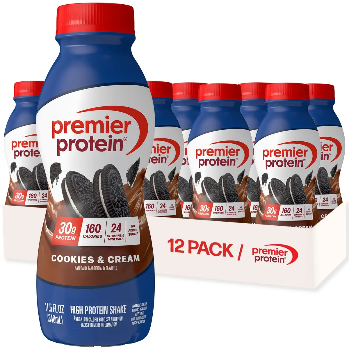 Premier Protein High Protein Shake Cookies & Cream 30g Protein 11.5 Fl Oz (138 Fl Oz Total) | Gluten-Free, Low Sugar, Essential Amino Acids - main product image