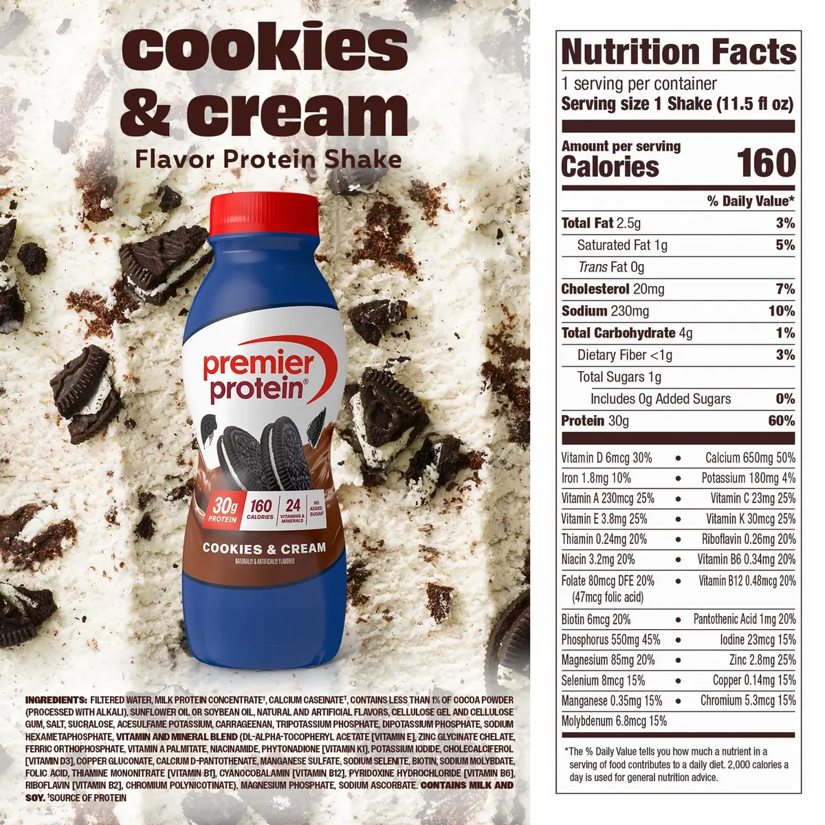 Premier Protein High Protein Shake Cookies & Cream 30g Protein 11.5 Fl Oz (138 Fl Oz Total) | Gluten-Free, Low Sugar, Essential Amino Acids - view 5