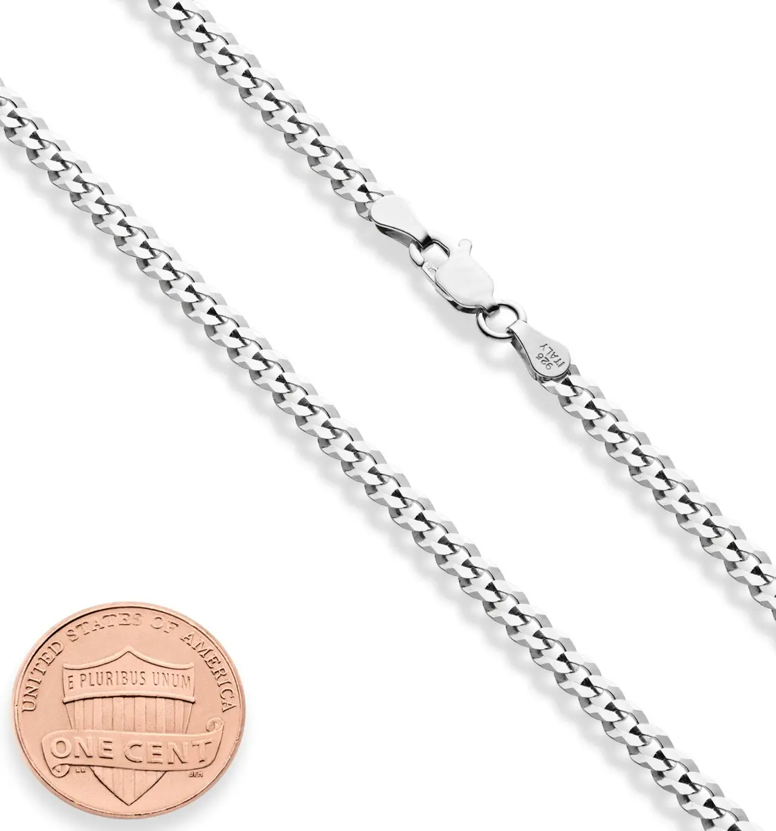 Miabella Solid 925 Sterling Silver 3.5mm Diamond Cut Cuban Chain Necklace 18 Inch | Unisex Italian Jewelry - view 3