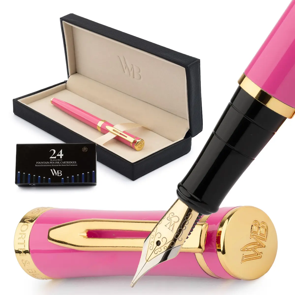 Wordsworth & Black Luxury Fountain Pen Set Medium Nib Pink | Smooth Ink Flow - main product image