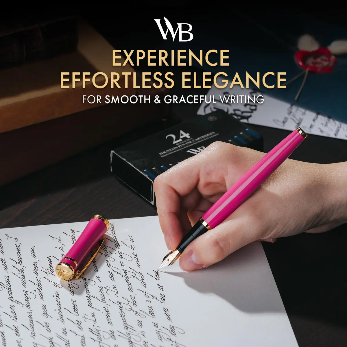 Wordsworth & Black Luxury Fountain Pen Set Medium Nib Pink | Smooth Ink Flow - view 2