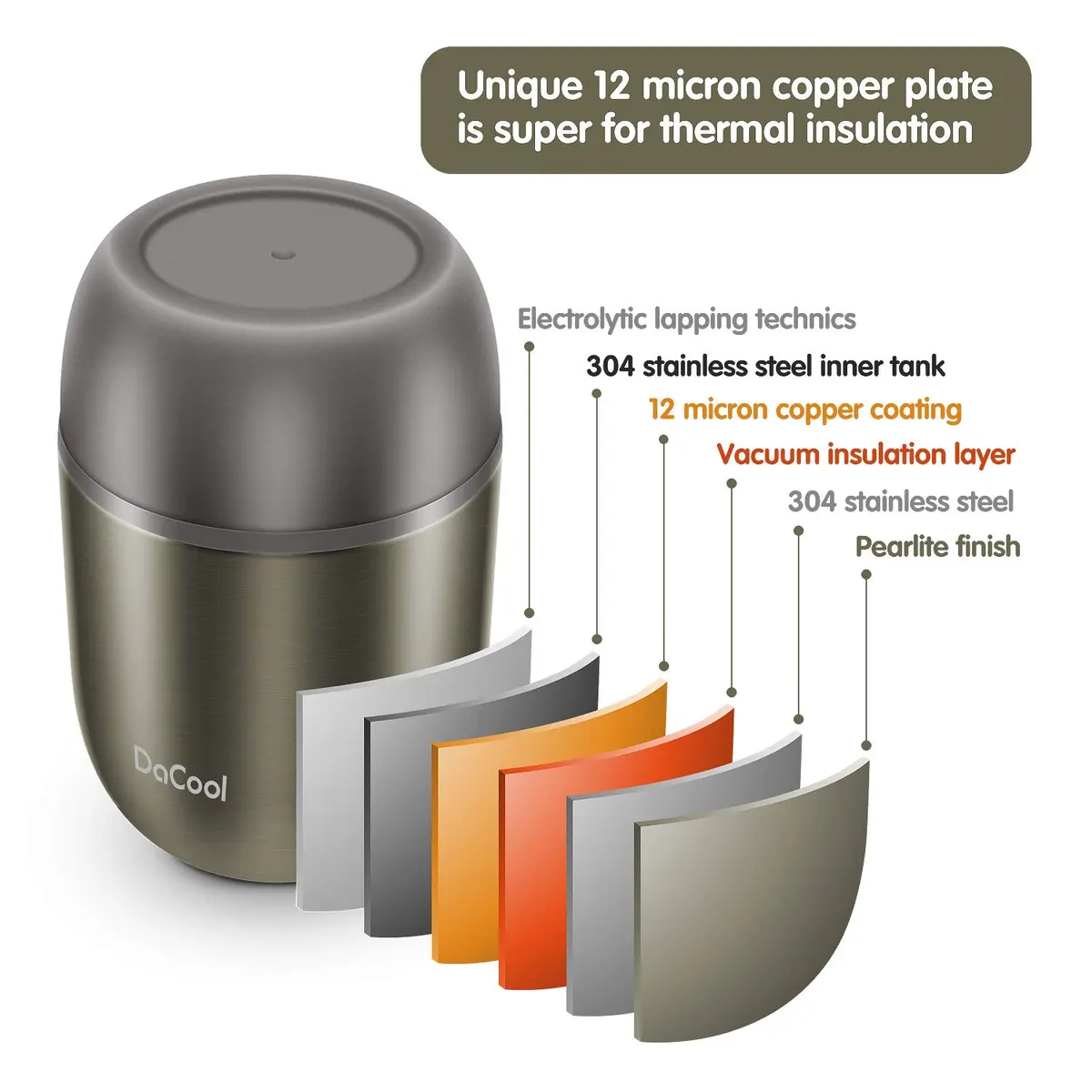 DaCool Food Thermo Insulated Food Jar 16oz | Leak-Proof Hot & Cold Food Container - view 7