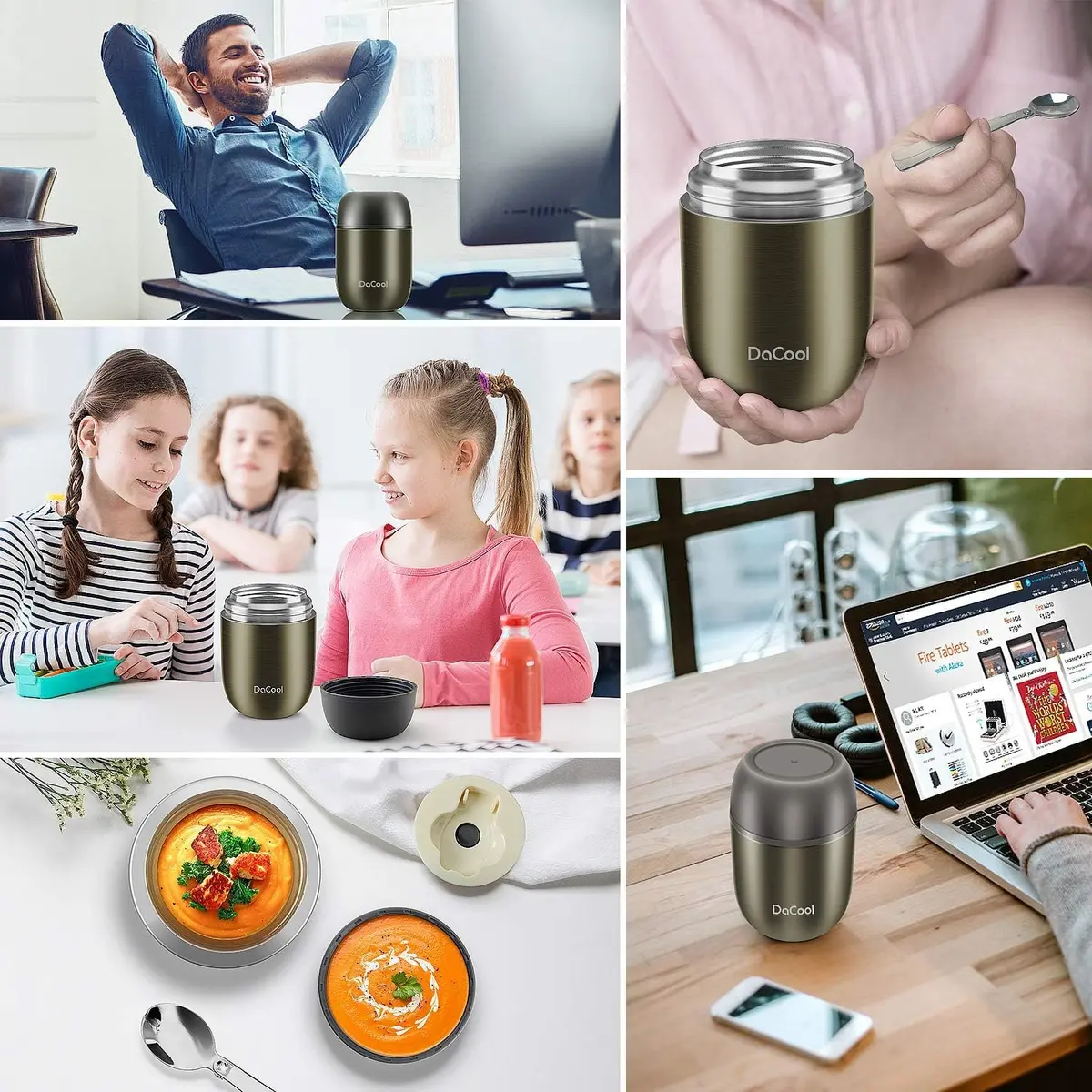 DaCool Food Thermo Insulated Food Jar 16oz | Leak-Proof Hot & Cold Food Container - view 3