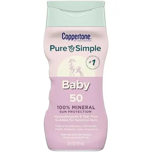 Coppertone Pure and Simple Mineral Sunscreen Lotion SPF 50 177 ml (6 oz) | Hypoallergenic, Fragrance-Free, Zinc Oxide - main product image