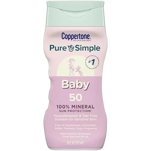 Coppertone Pure and Simple Mineral Sunscreen Lotion SPF 50 177 ml (6 oz) | Hypoallergenic, Fragrance-Free, Zinc Oxide - main product image