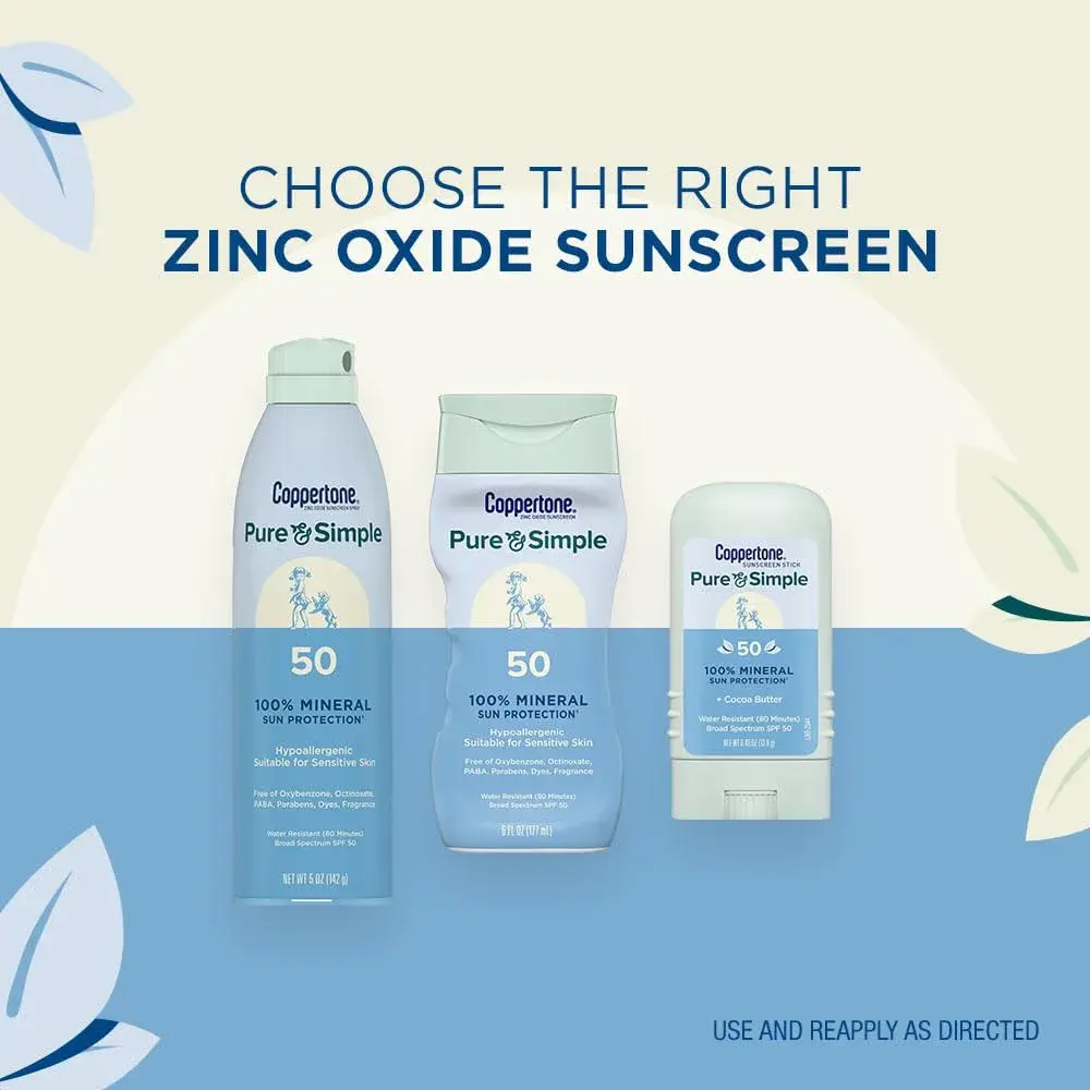 Coppertone Pure and Simple Mineral Sunscreen Lotion SPF 50 177 ml (6 oz) | Hypoallergenic, Fragrance-Free, Zinc Oxide - view 7