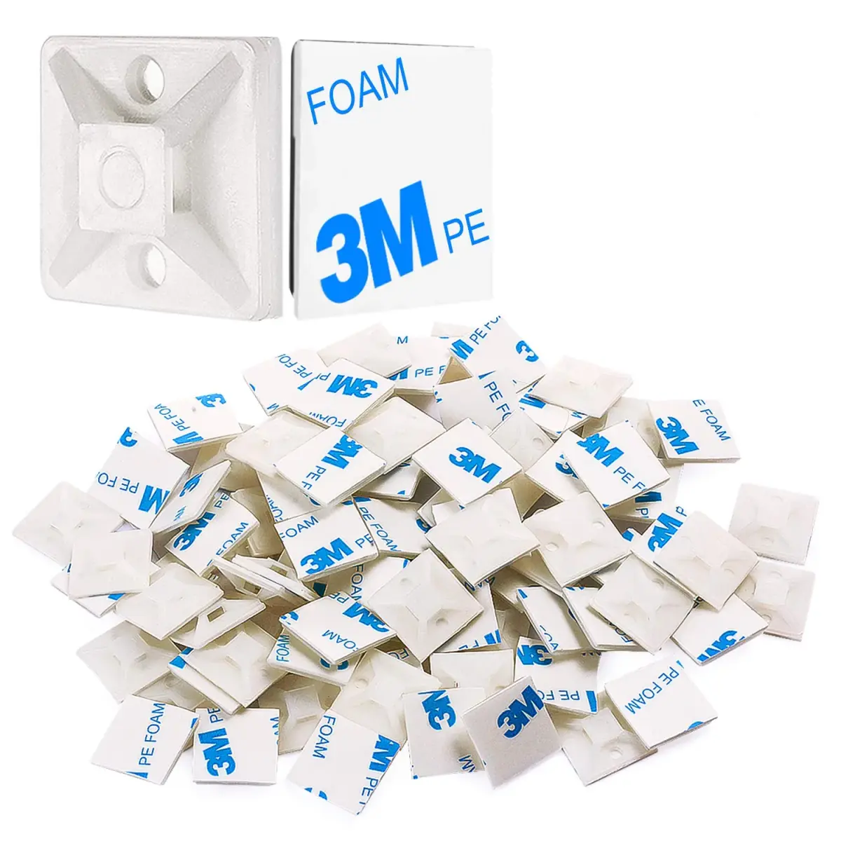 XHF White 3/4" Self-Adhesive Cable Tie Mounts - 100 Piece Pack | Secure Wire Organization - main product image