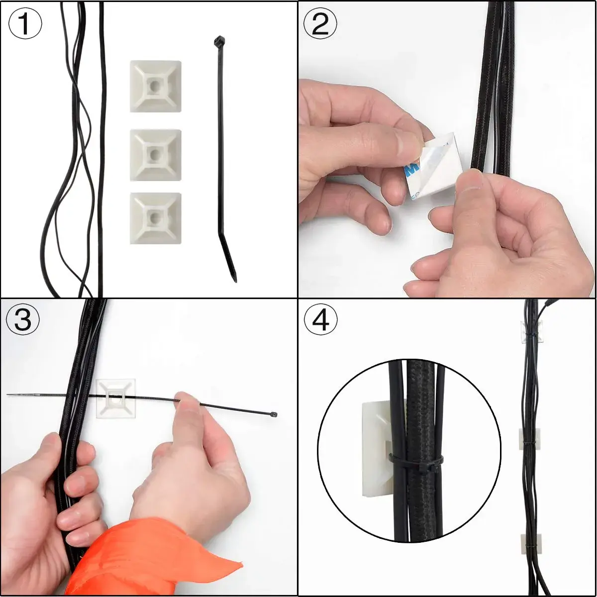 XHF White 3/4" Self-Adhesive Cable Tie Mounts - 100 Piece Pack | Secure Wire Organization - view 4