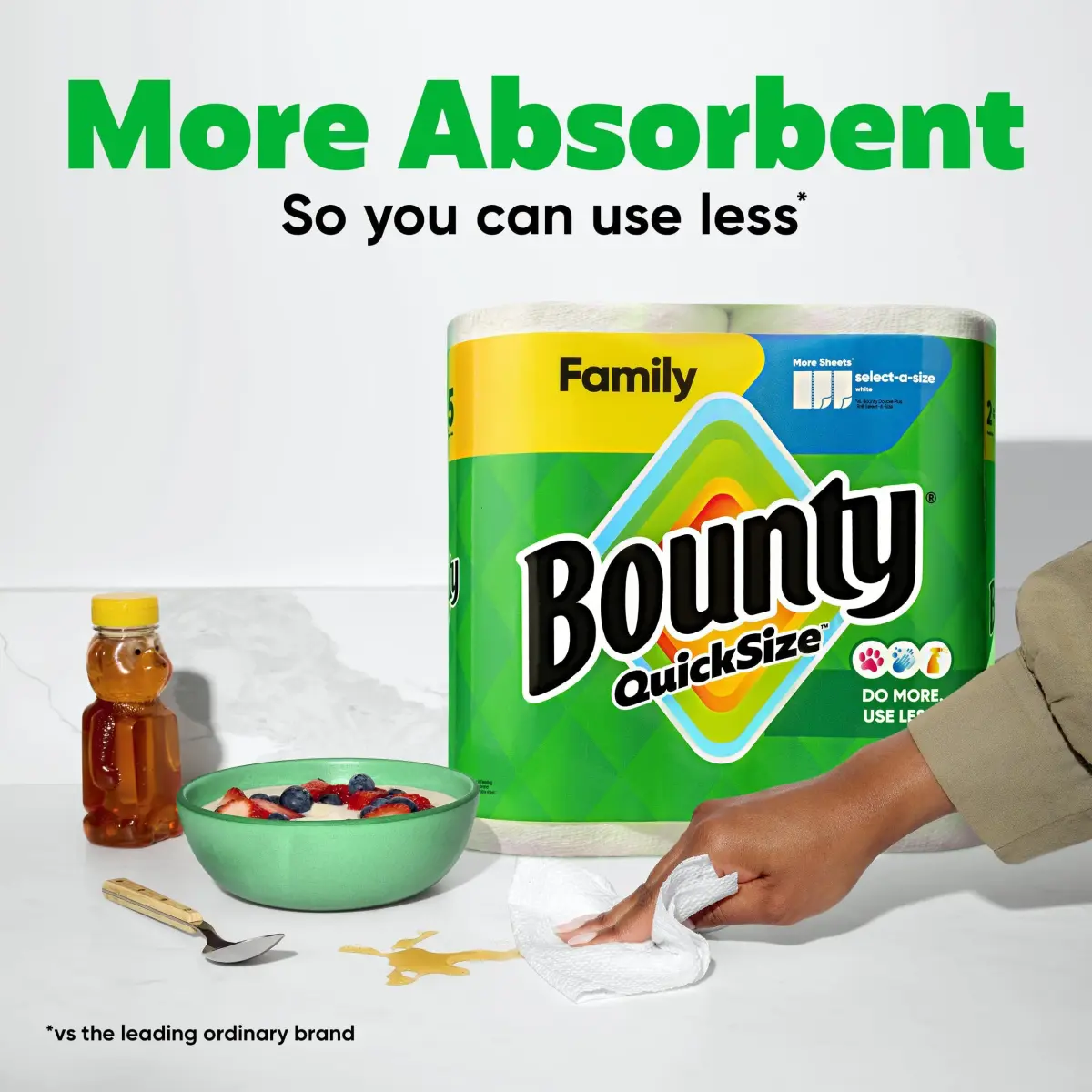 Bounty Quick Size Paper Towels White 8 Family Rolls | 2X More Absorbent for Fast Cleanup - view 4
