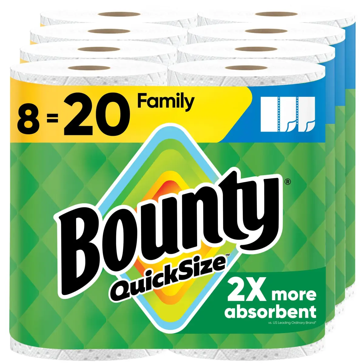 Bounty Quick Size Paper Towels White 8 Family Rolls | 2X More Absorbent for Fast Cleanup - main product image