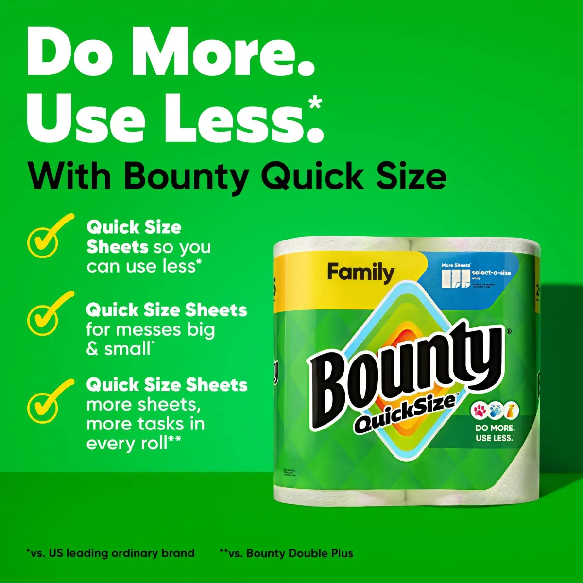 Bounty Quick Size Paper Towels White 8 Family Rolls | 2X More Absorbent for Fast Cleanup - view 2