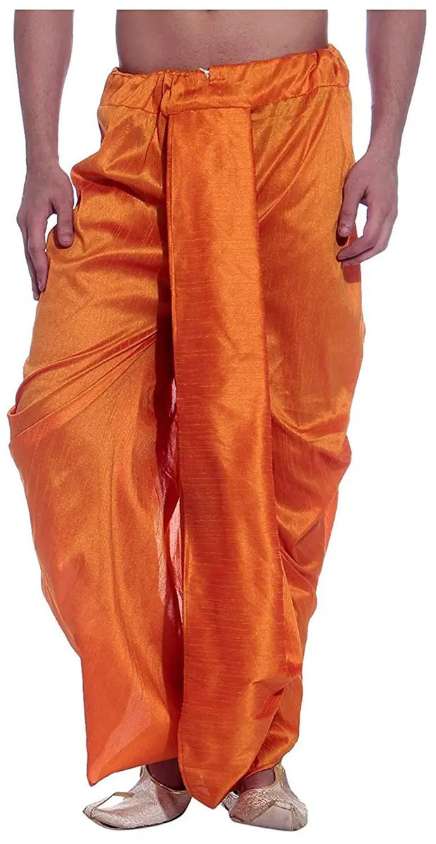 Royal Kurta Men's Silk Blend Dhoti Orange 380cm (150in) | Authentic Indian Apparel Import - main product image