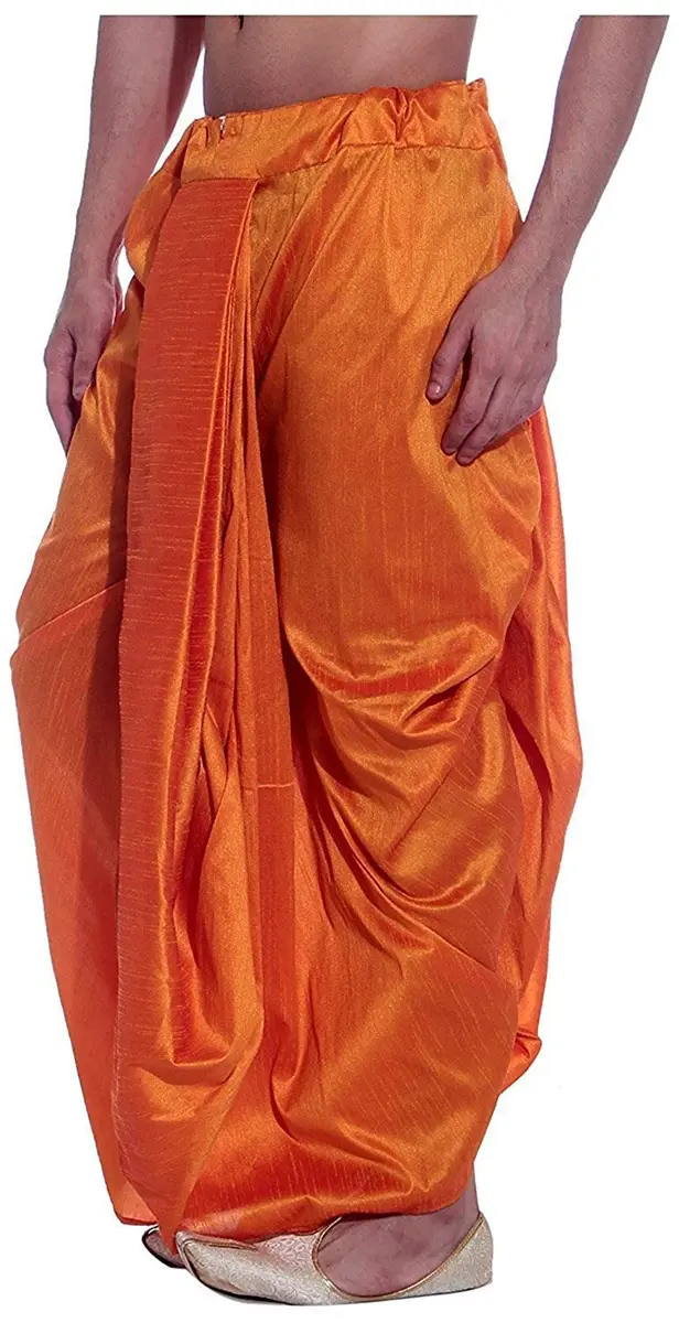 Royal Kurta Men's Silk Blend Dhoti Orange 380cm (150in) | Authentic Indian Apparel Import - view 2