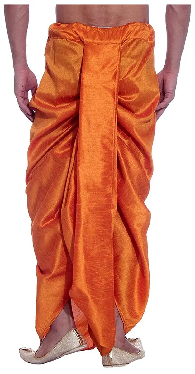 Royal Kurta Men's Silk Blend Dhoti Orange 380cm (150in) | Authentic Indian Apparel Import - view 3