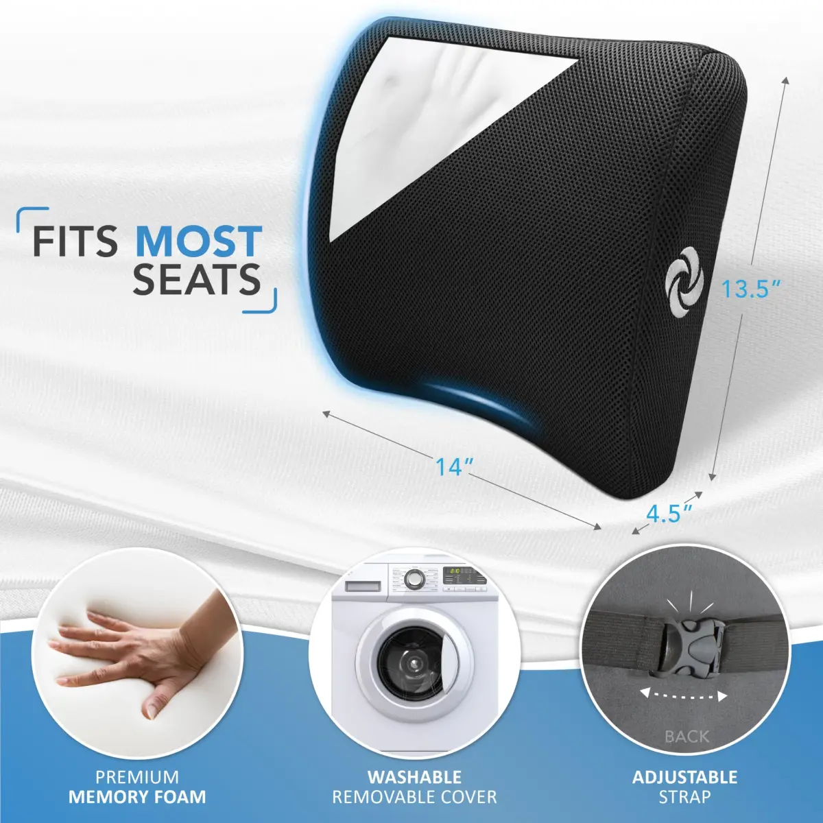 Samsonite Lumbar Support Pillow for Office Chair and Car Seat, Perfectly Balanced Memory Foam, Versatile Use Lower Back Cushion, Black Plush - view 6